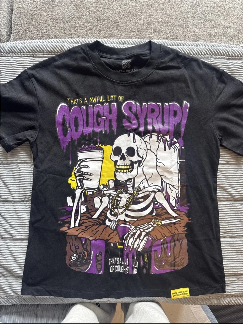 Black Graphic Cough Syrup Skeleton Tee